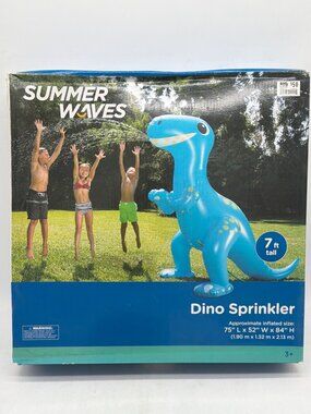 Summer Waves 7 Ft Inflatable Dinosaur Water Sprinkler For Kids With Built-In Spr